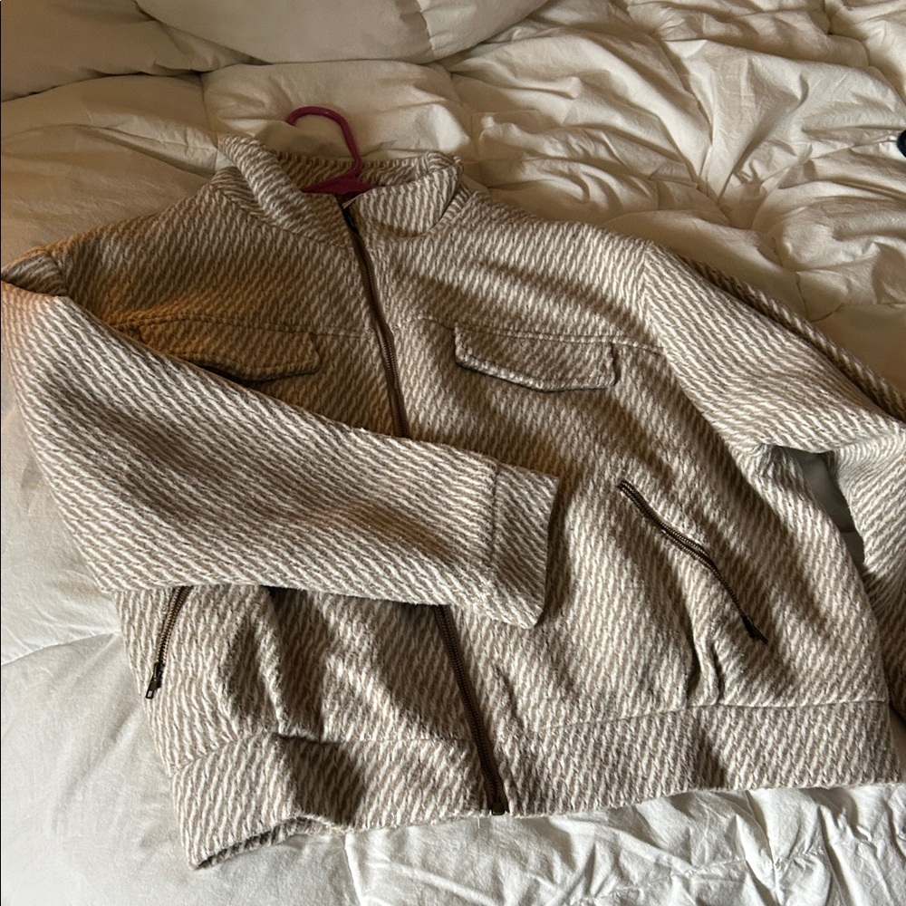 12th Tribe Beige & Cream Textured Zip-Front Jacket